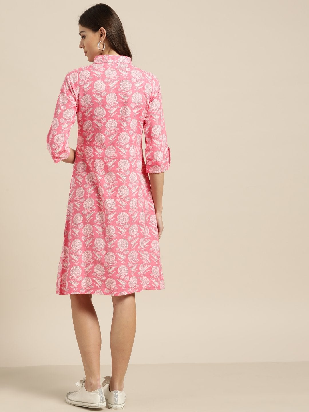 Women's Pink Floral Shirt Dress - SASSAFRAS