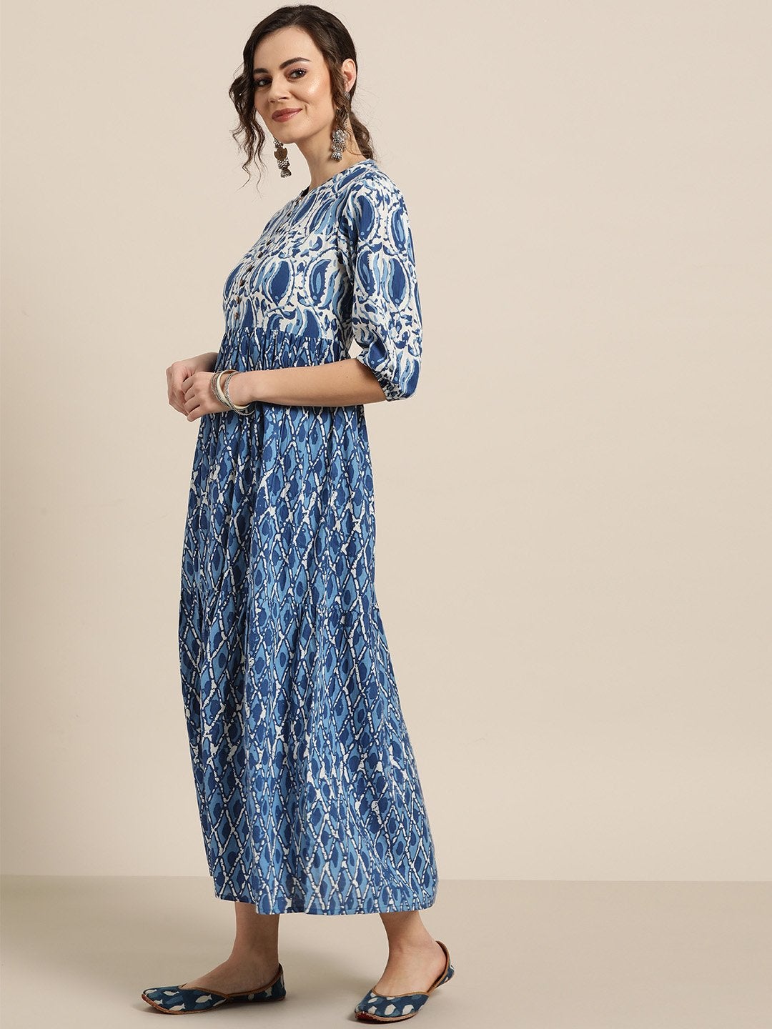 Women's Navy Paisley Tiered Midi Dress - SASSAFRAS