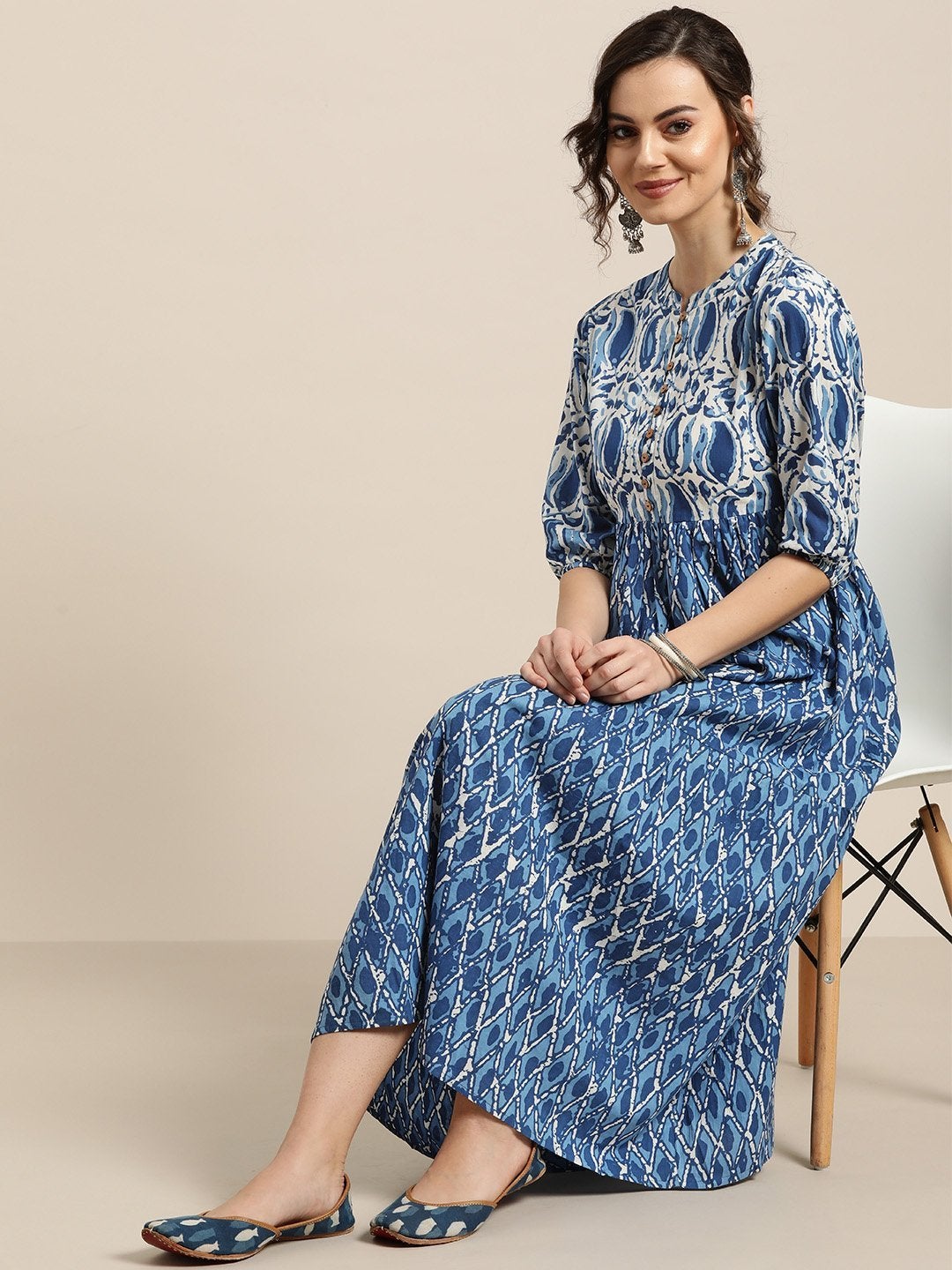 Women's Navy Paisley Tiered Midi Dress - SASSAFRAS