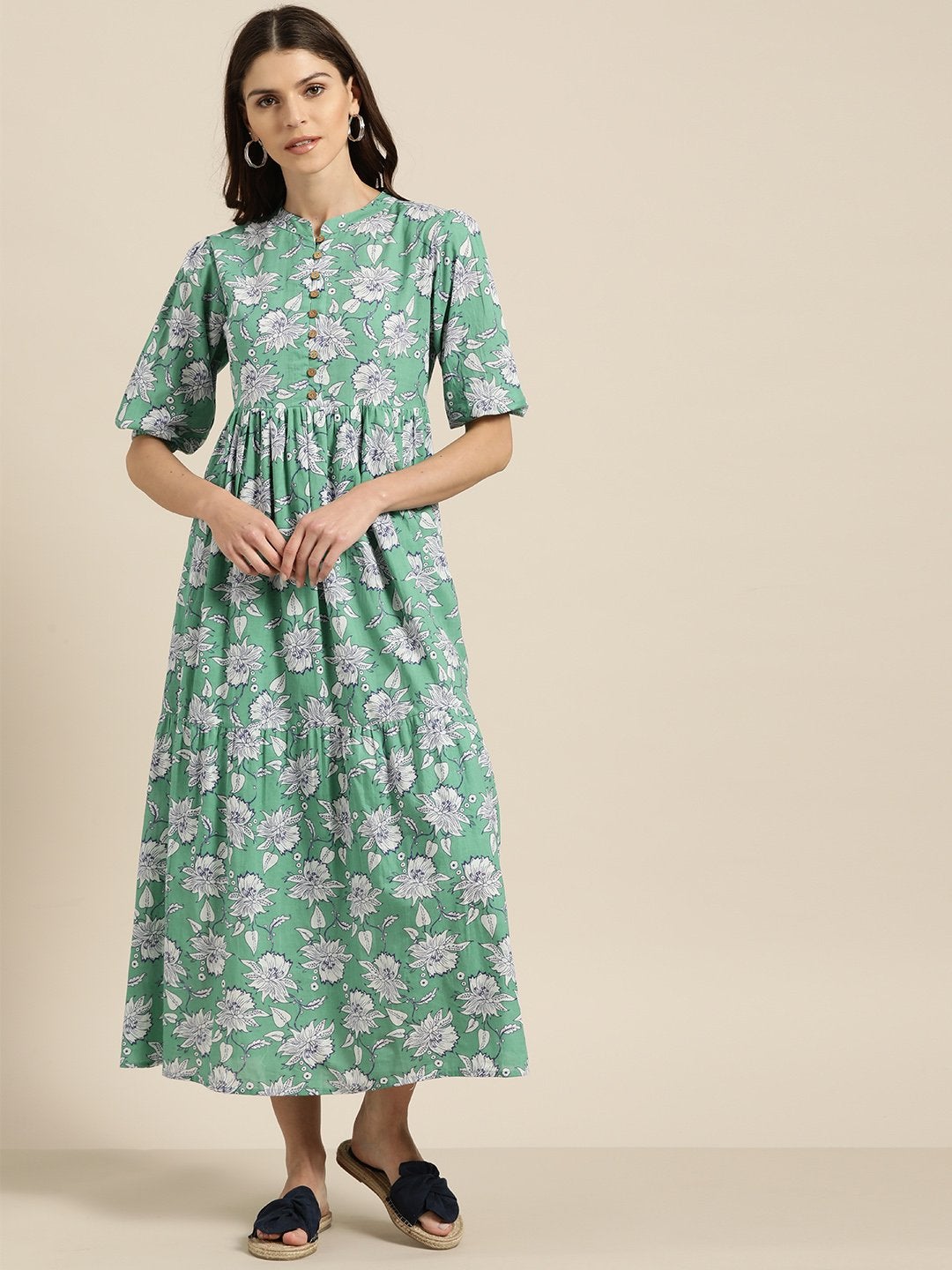 Women's Green Tiered Midi Dress - SASSAFRAS