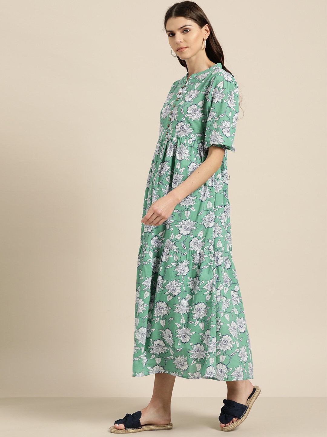 Women's Green Tiered Midi Dress - SASSAFRAS