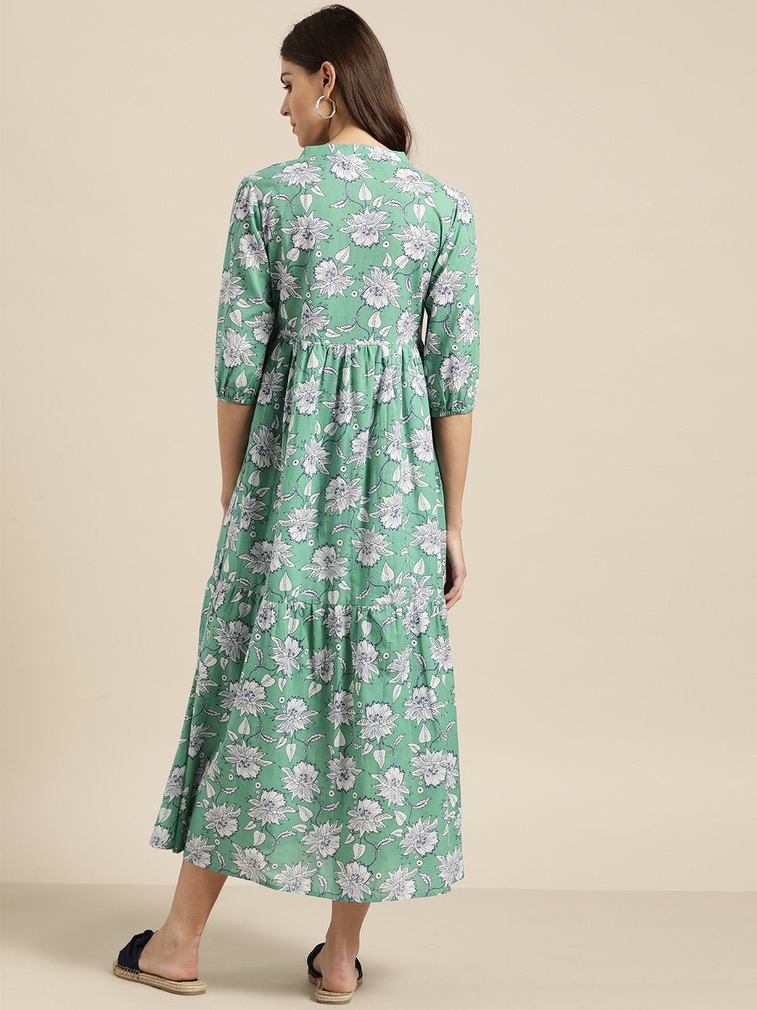 Women's Green Tiered Midi Dress - SASSAFRAS