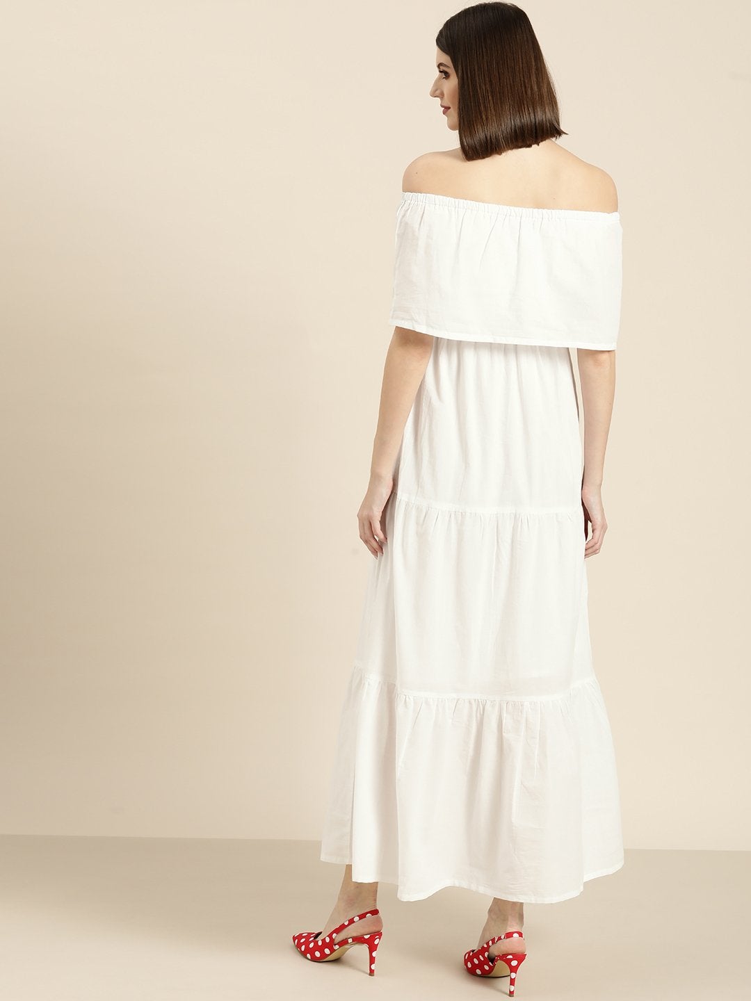 Women's White Off Shoulder Tiered Dress - SASSAFRAS