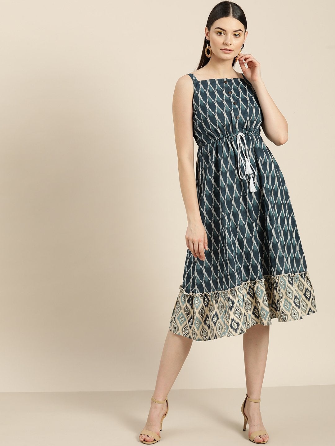 Women's Navy Ikat Strappy Dress - SASSAFRAS