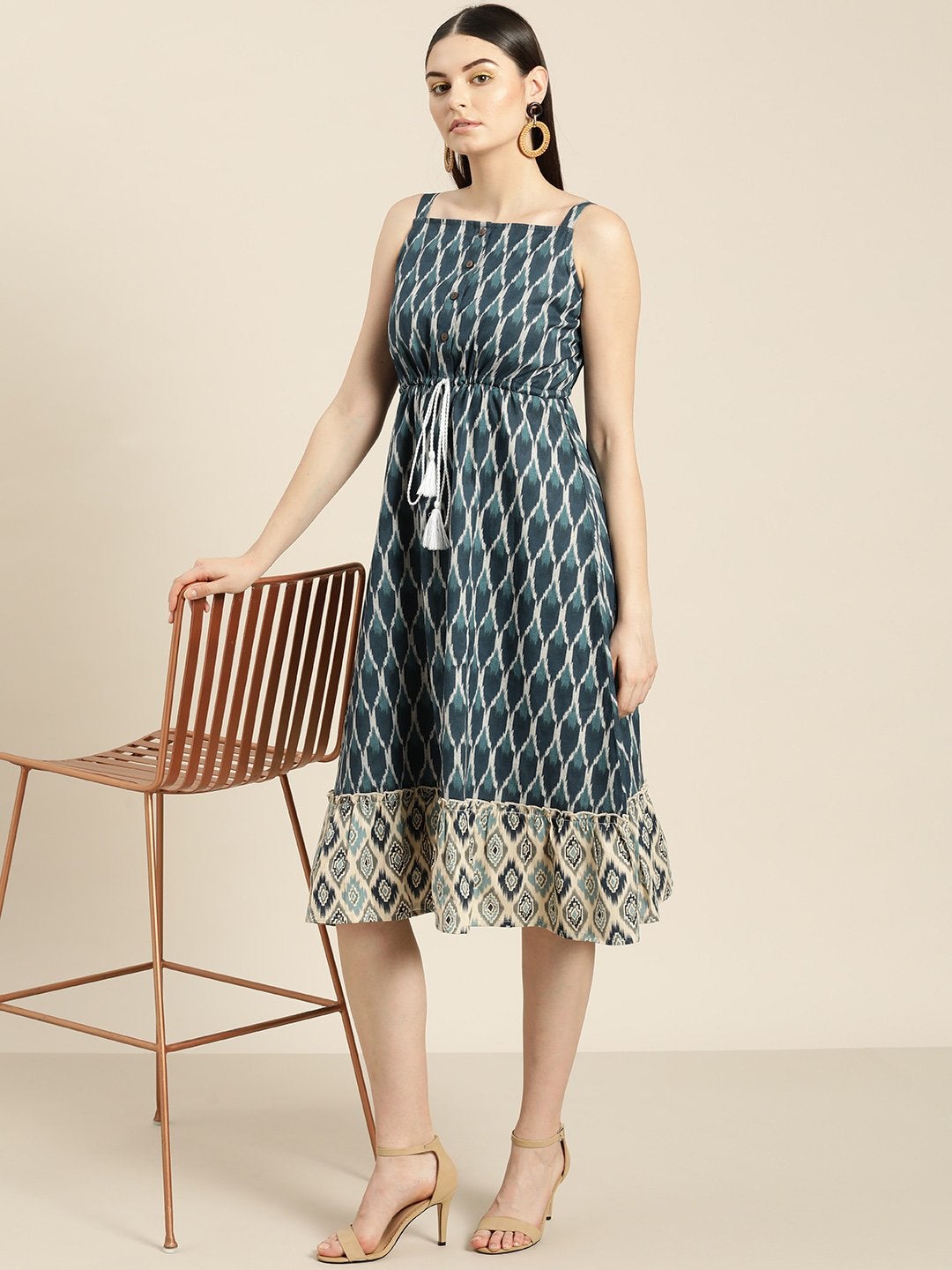 Women's Navy Ikat Strappy Dress - SASSAFRAS