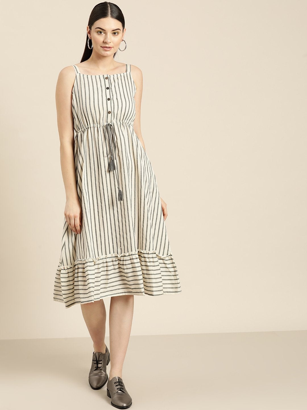 Women's Grey Stripes Strappy Dress - SASSAFRAS