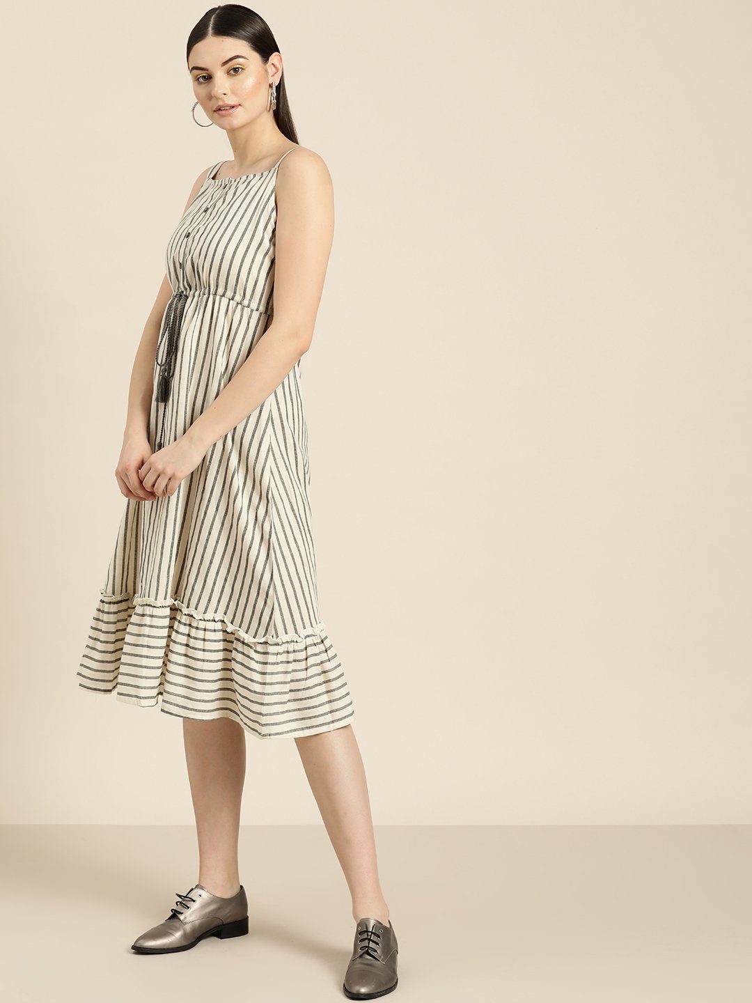 Women's Grey Stripes Strappy Dress - SASSAFRAS