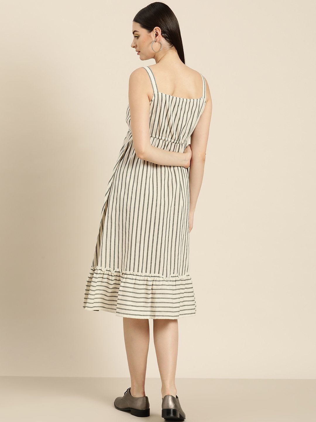 Women's Grey Stripes Strappy Dress - SASSAFRAS