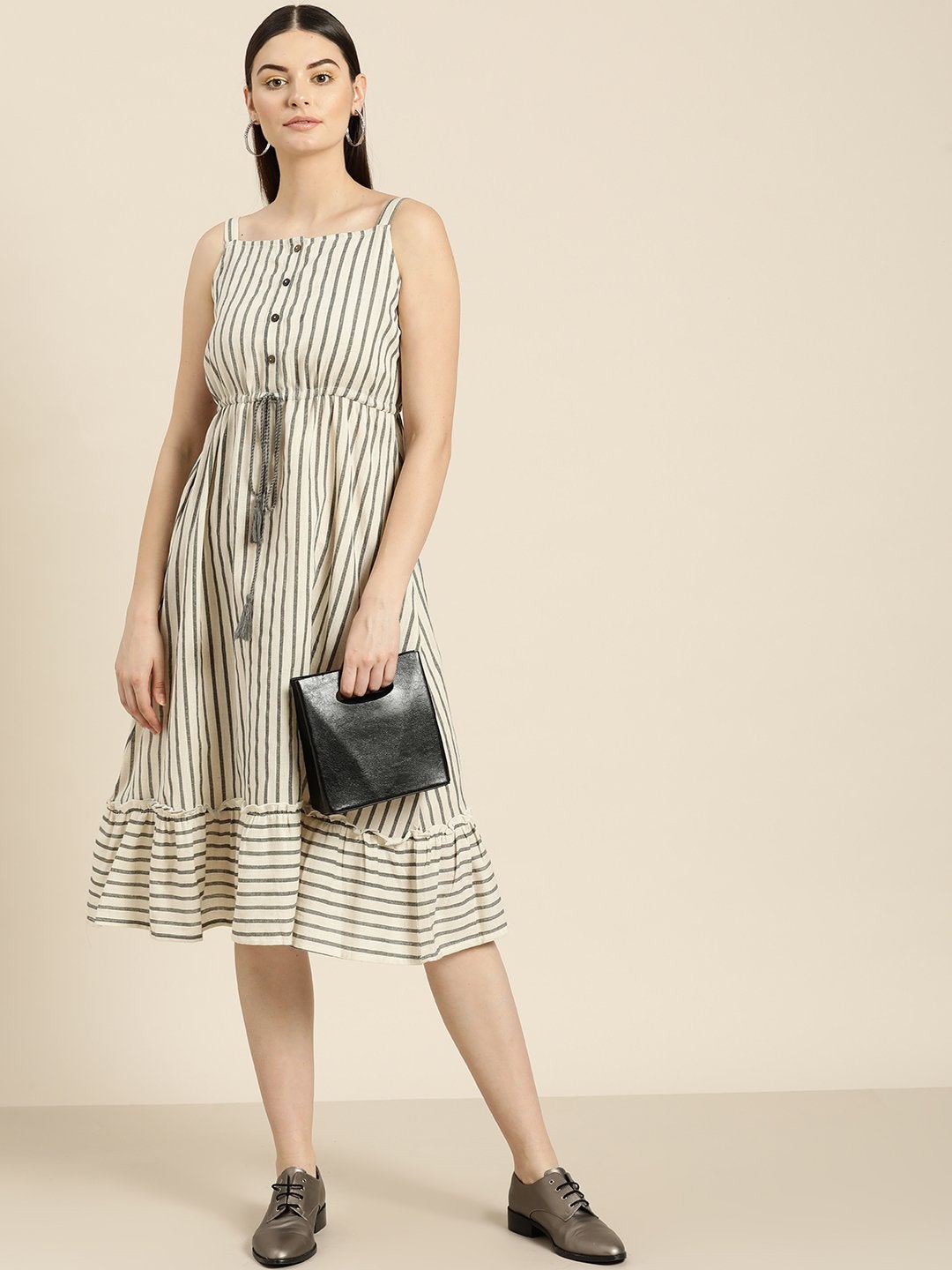 Women's Grey Stripes Strappy Dress - SASSAFRAS