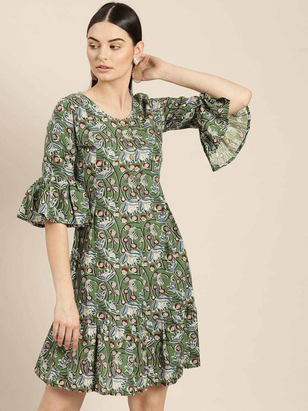 Buy Women'S Green Floral Frill Hem Dress Sassafras-Fashion
