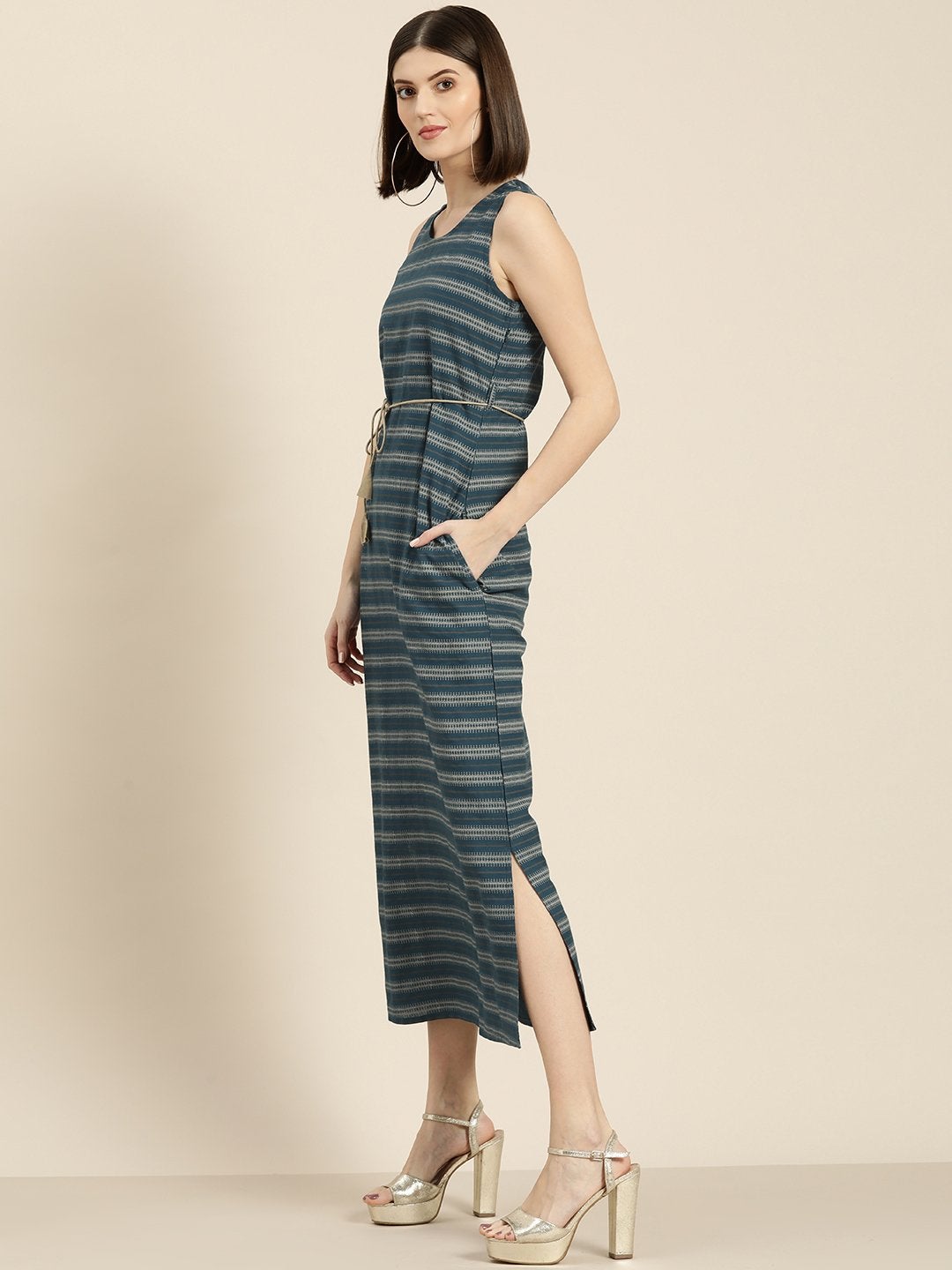 Women's Teal Stripe Straight Maxi - SASSAFRAS