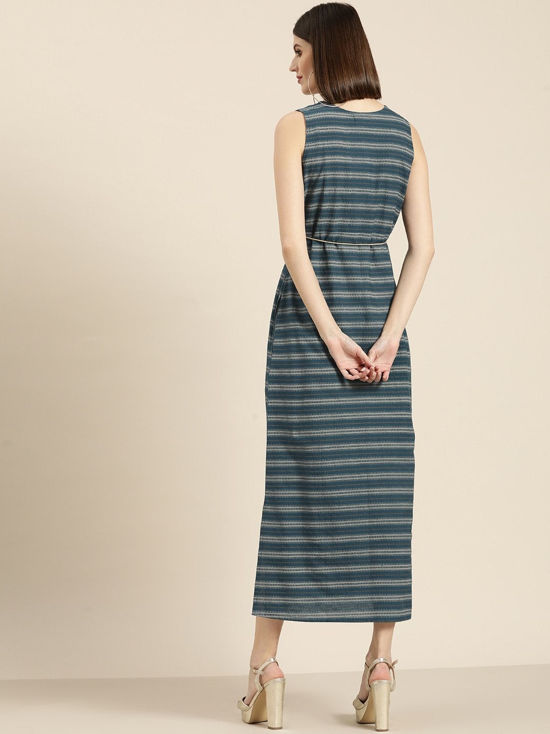 Women's Teal Stripe Straight Maxi - SASSAFRAS