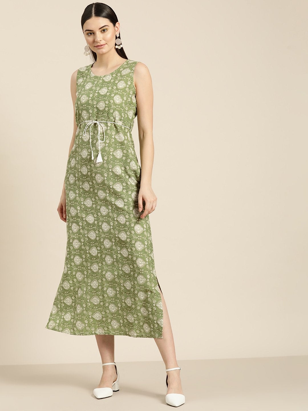 Women's Green Floral Straight Maxi - SASSAFRAS