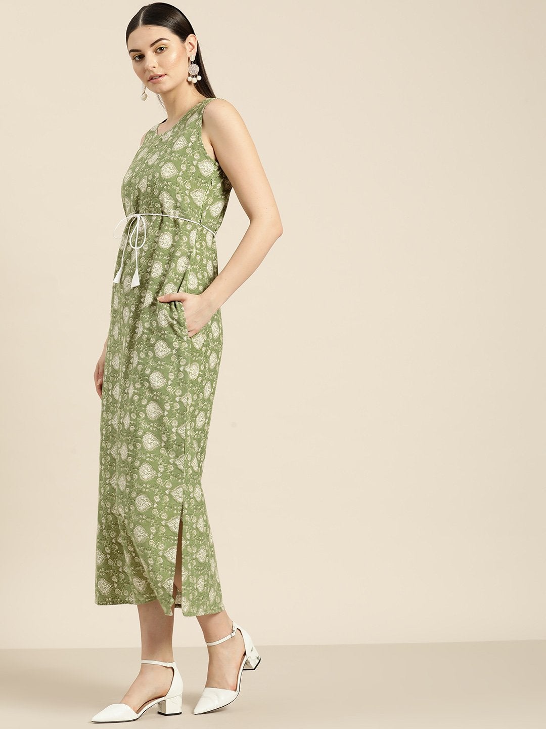 Women's Green Floral Straight Maxi - SASSAFRAS