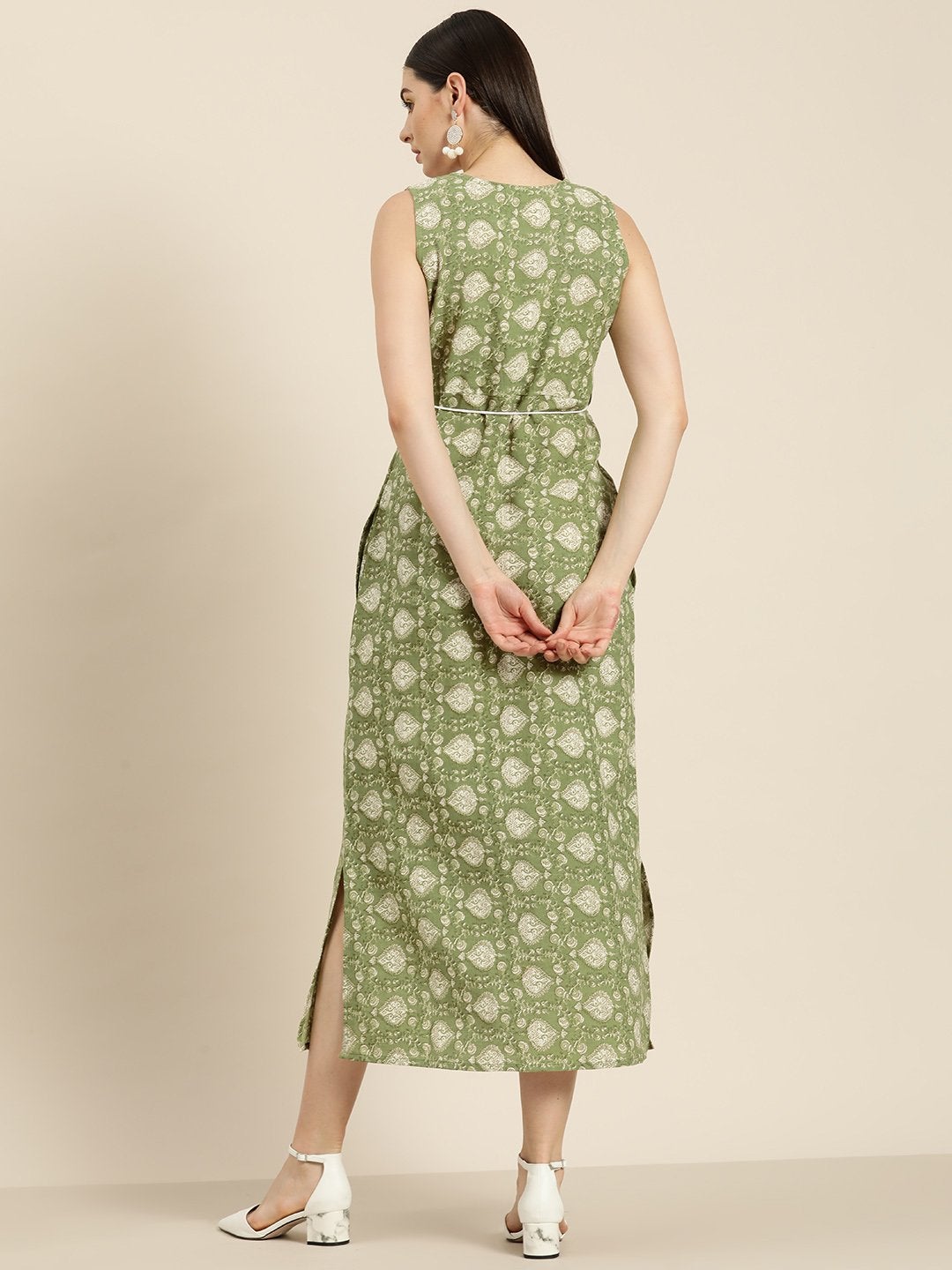 Women's Green Floral Straight Maxi - SASSAFRAS