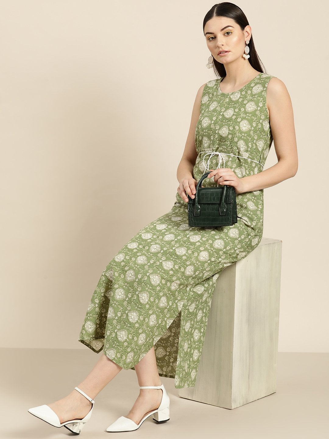 Women's Green Floral Straight Maxi - SASSAFRAS