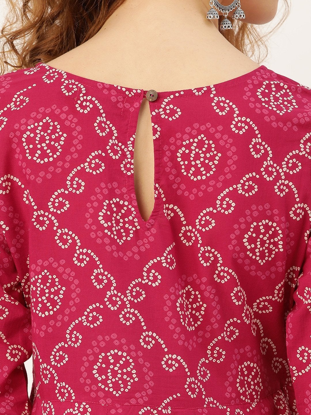 Women's Fuchsia Bandhej Anarkali Dress - SHAE
