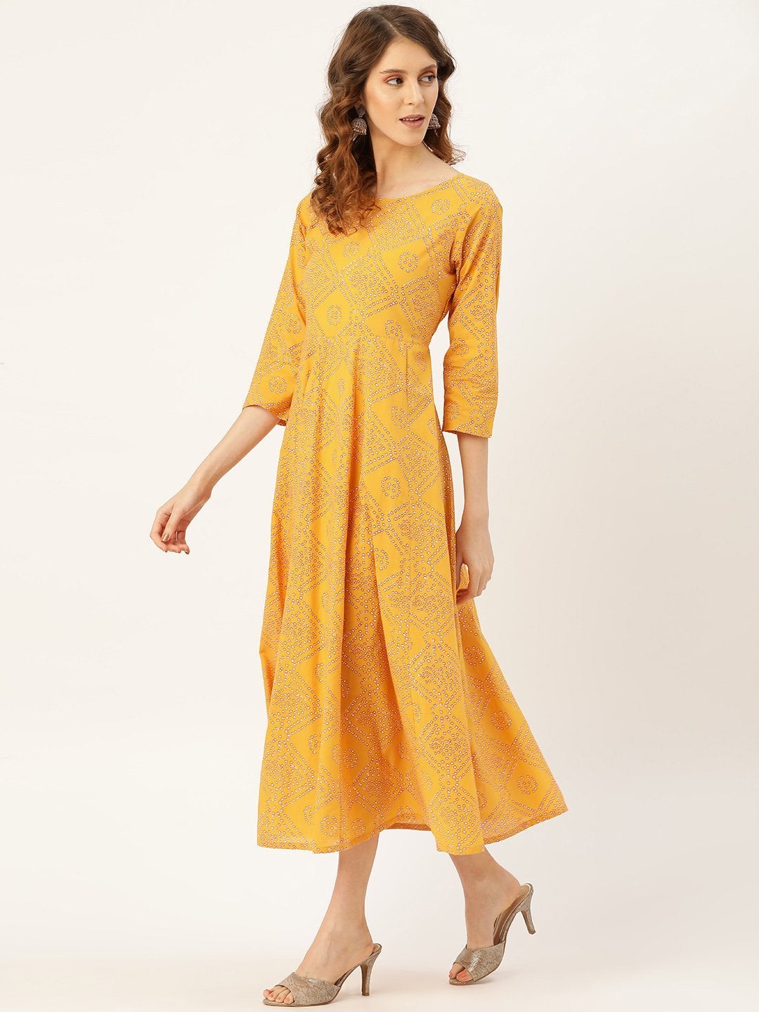 Women's Mustard Bandhej Anarkali Dress