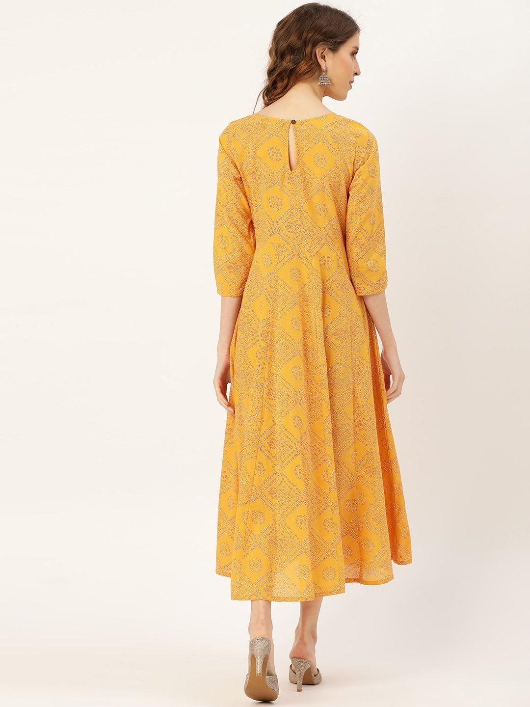 Women's Mustard Bandhej Anarkali Dress