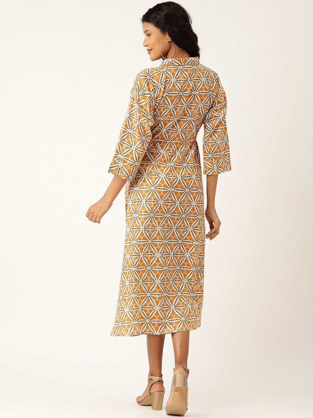 Women's Mustard Floral Kaftan Midi Dress - SASSAFRAS