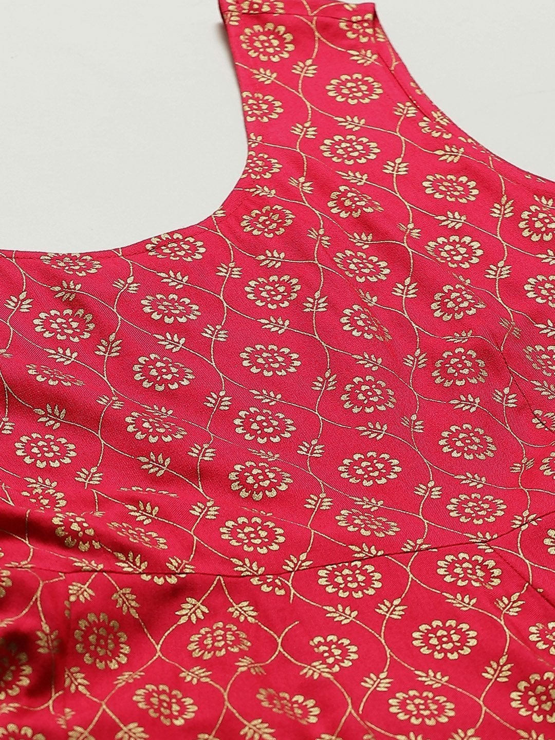Women's Fuchsia Foil Floral Sleeveless Anarkali Dress