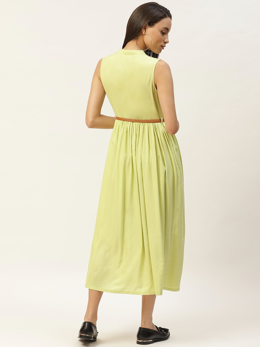 Women's Lime Green Sleeveless Gathered Dress - SASSAFRAS