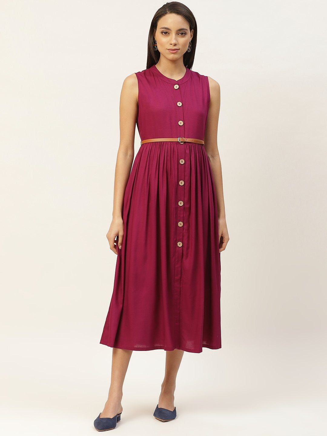 Women's Purple Sleeveless Gathered Dress - SASSAFRAS