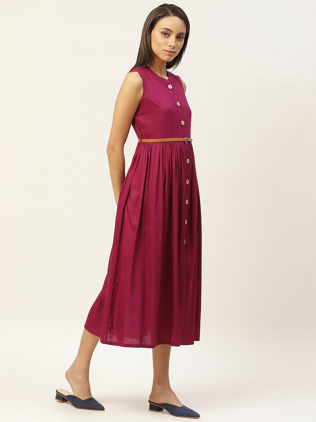 Women's Purple Sleeveless Gathered Dress - SASSAFRAS