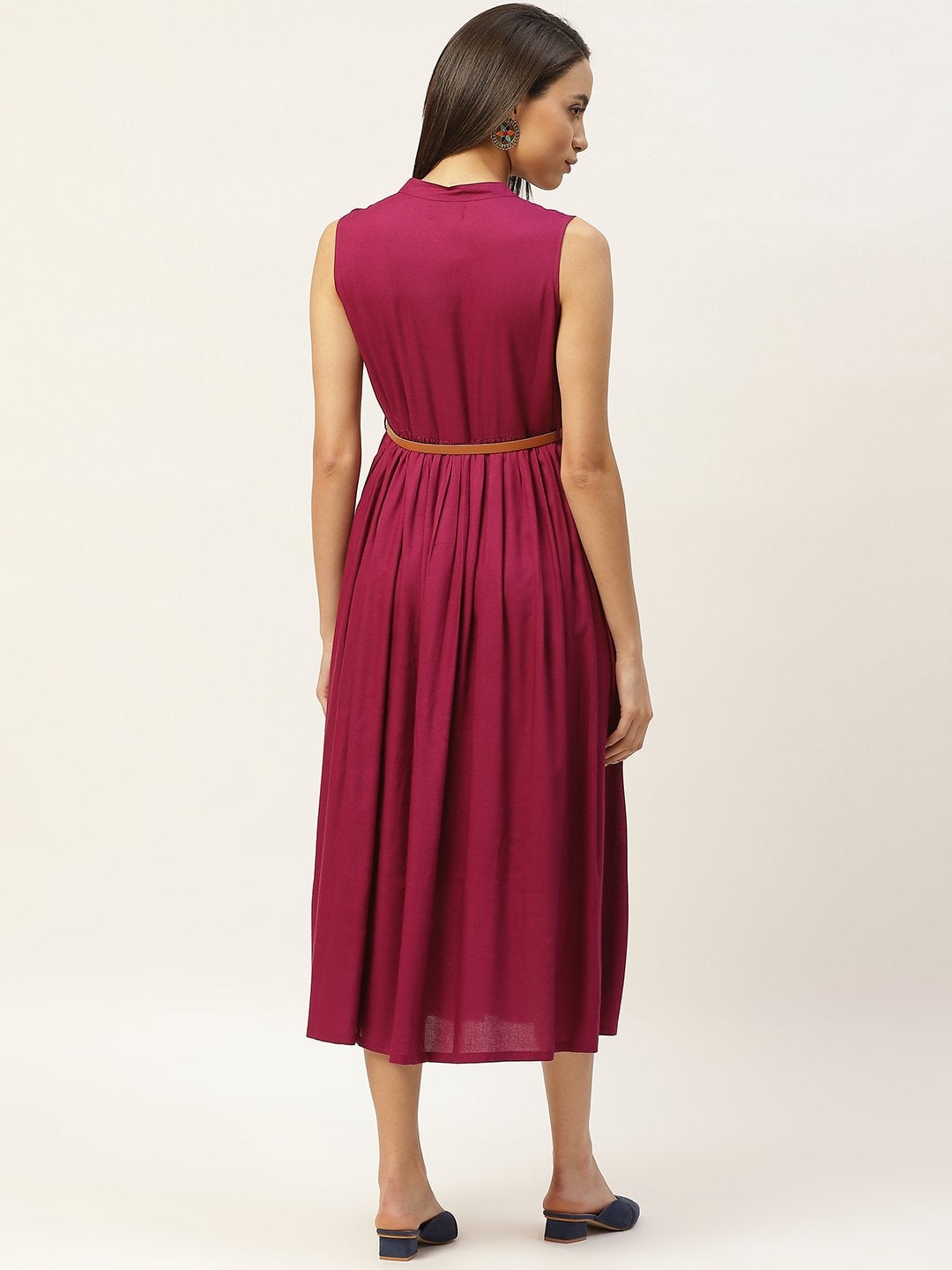 Women's Purple Sleeveless Gathered Dress - SASSAFRAS