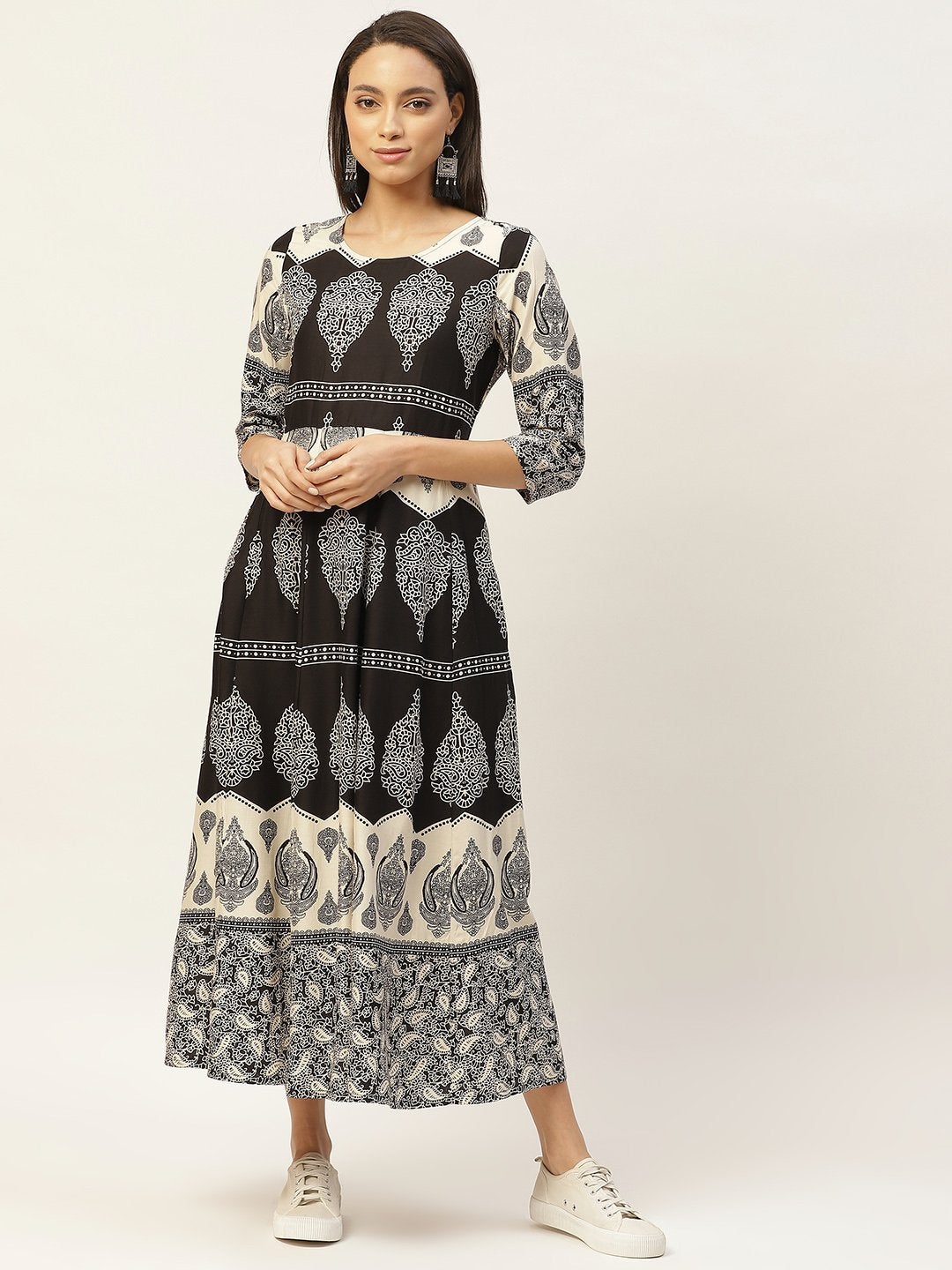 Women's Black Floral Anarkali Maxi Dress - SHAE