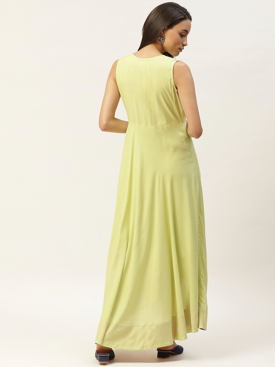 Women's Lime Green High Low Anarkali Maxi Dress - SHAE