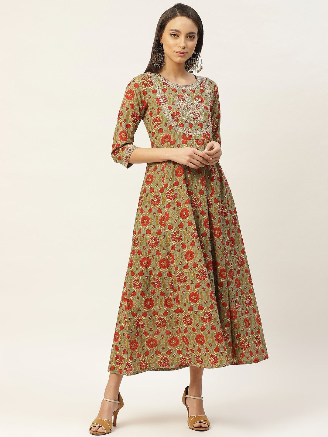 Women's Grey Floral Zari Embroidery Anarkali Dress - SHAE