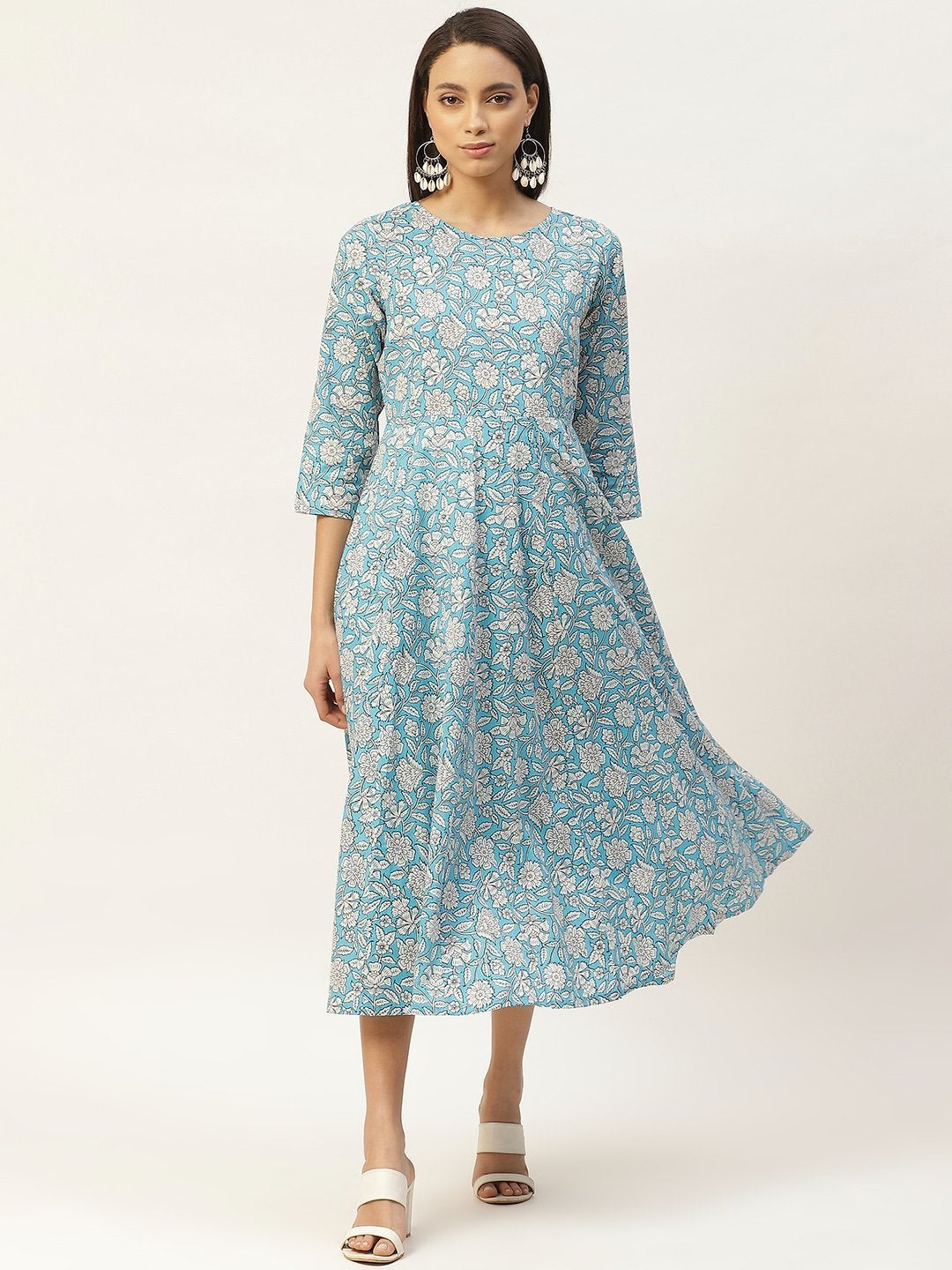 Women's Blue Floral Anarkali Dress