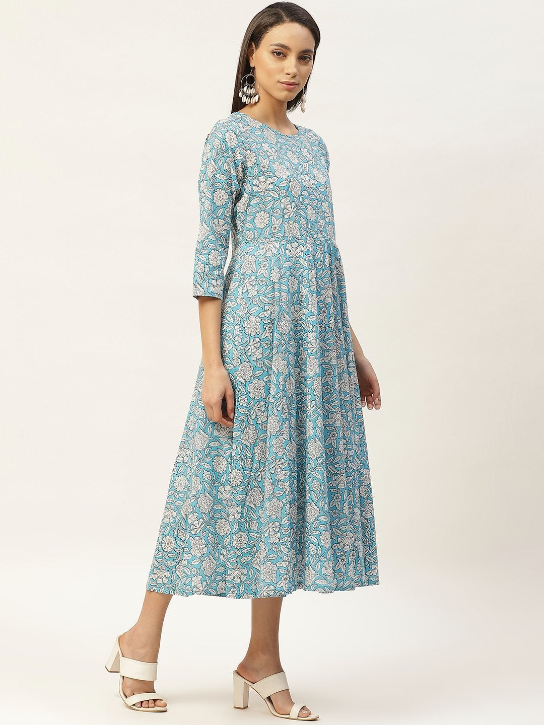 Women's Blue Floral Anarkali Dress