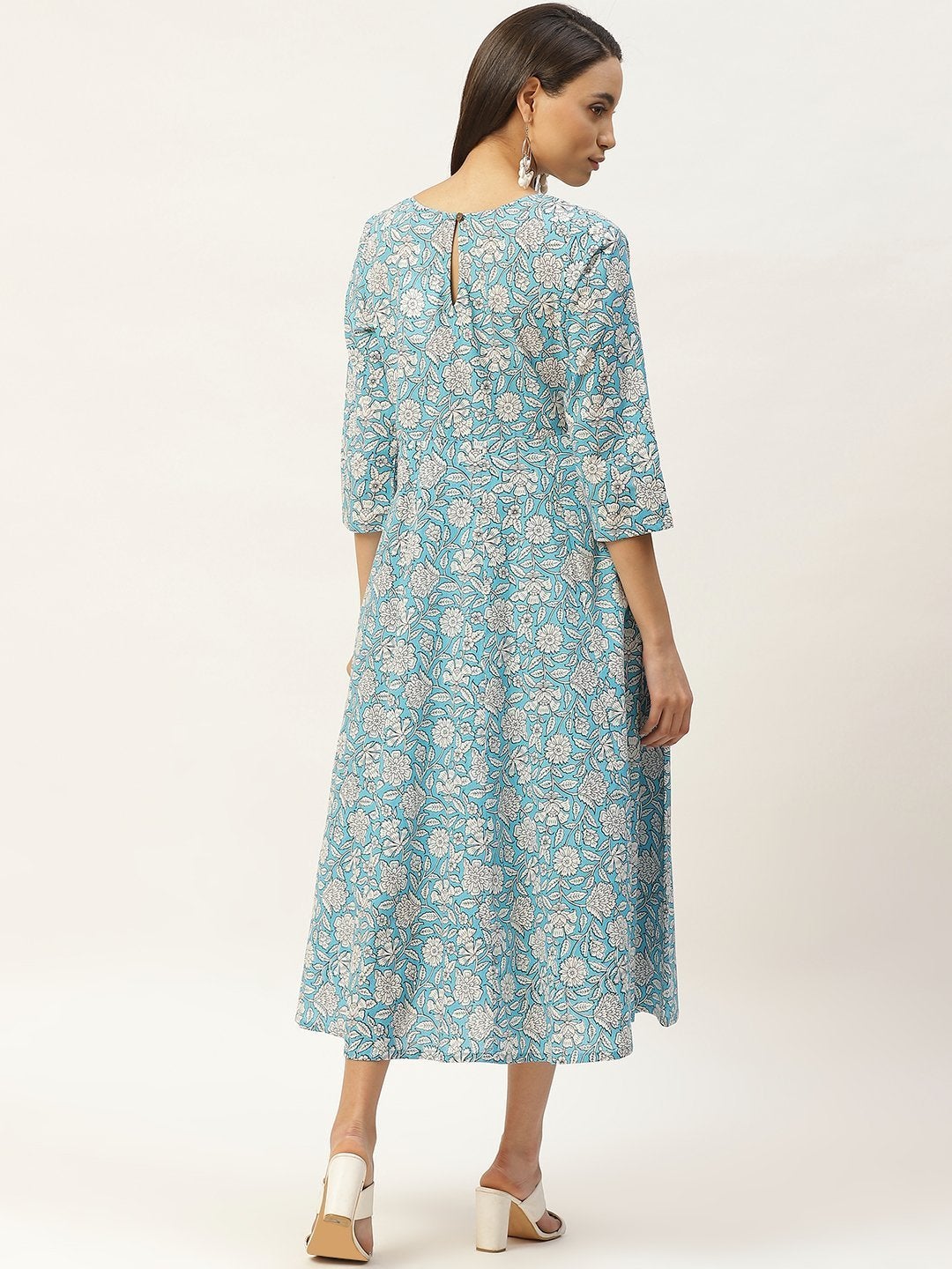 Women's Blue Floral Anarkali Dress