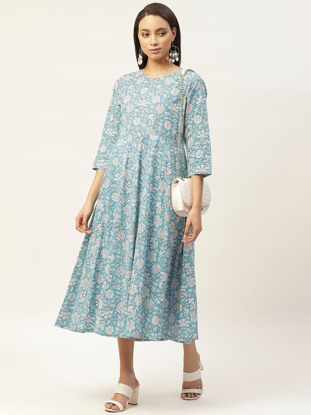 Women's Blue Floral Anarkali Dress