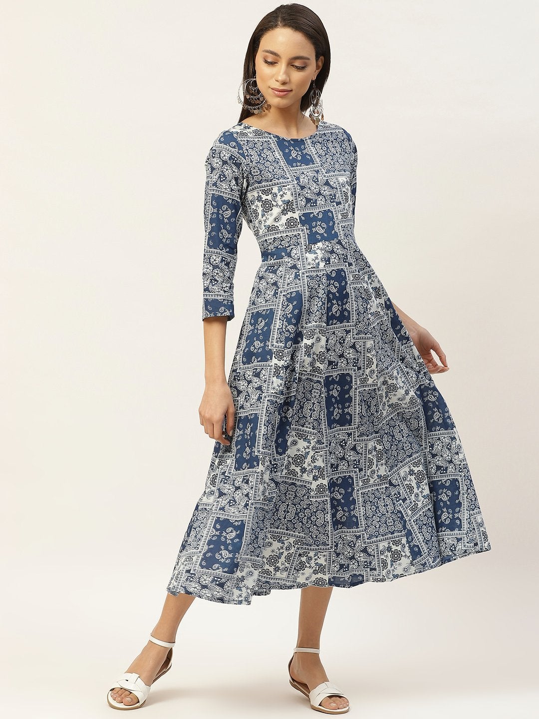 Women's Navy Floral Anarkali Dress