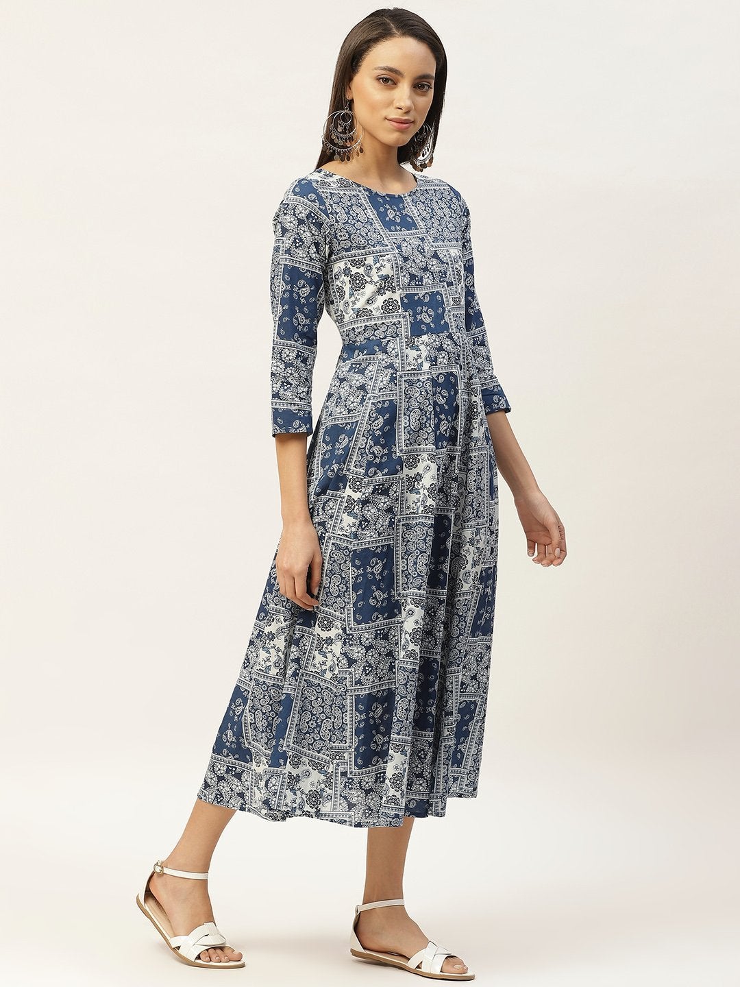 Women's Navy Floral Anarkali Dress