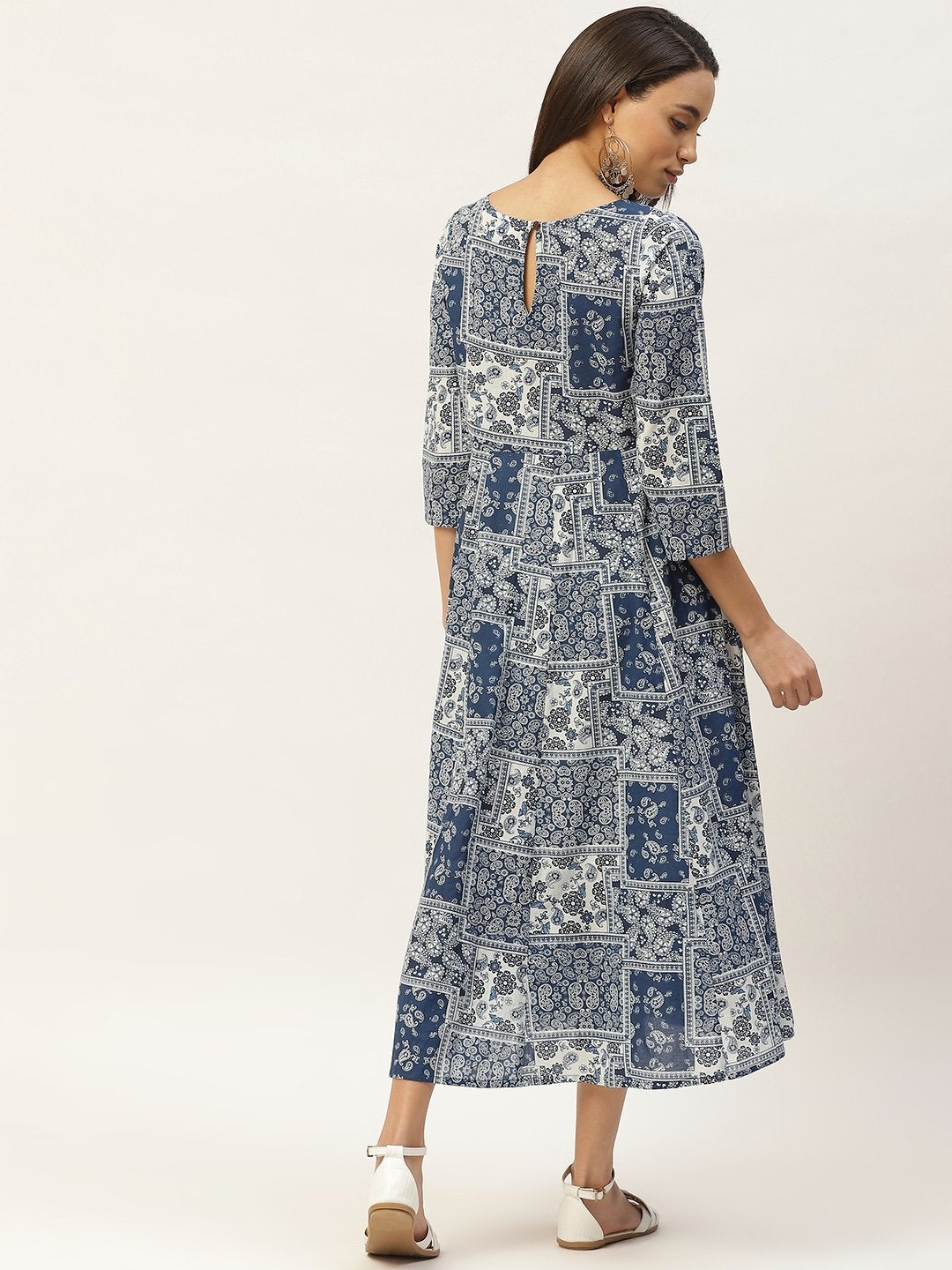 Women's Navy Floral Anarkali Dress
