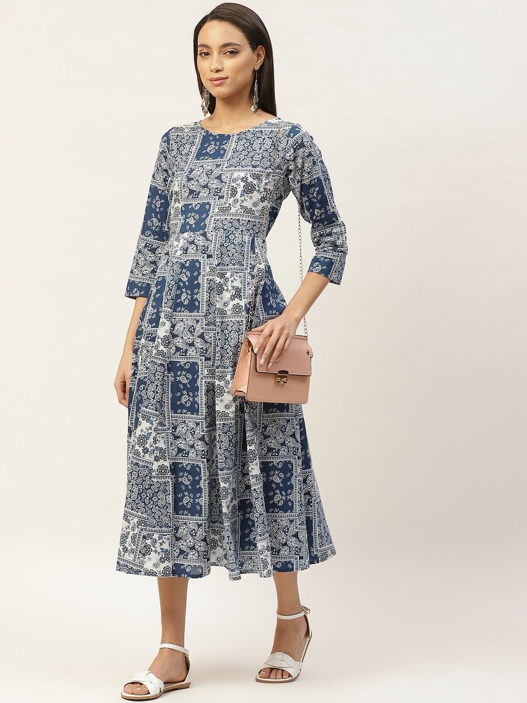 Women's Navy Floral Anarkali Dress