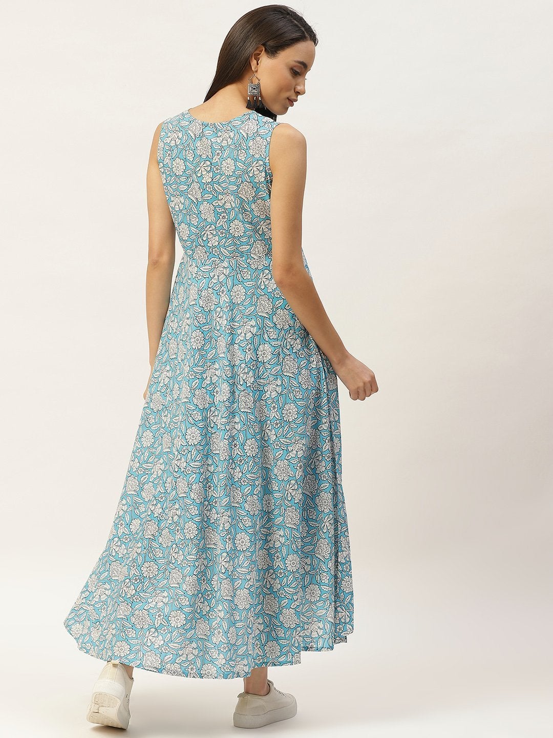 Women's Blue Floral High Low Flared Maxi Dress - SASSAFRAS