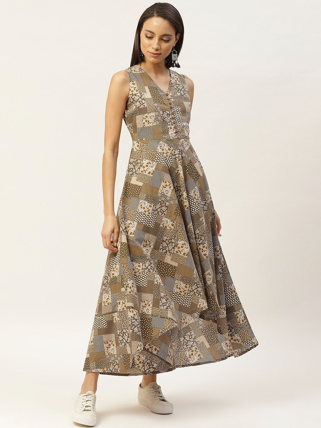Women's Brown Floral High Low Flared Maxi Dress - SASSAFRAS