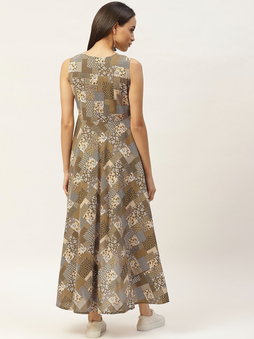 Women's Brown Floral High Low Flared Maxi Dress - SASSAFRAS