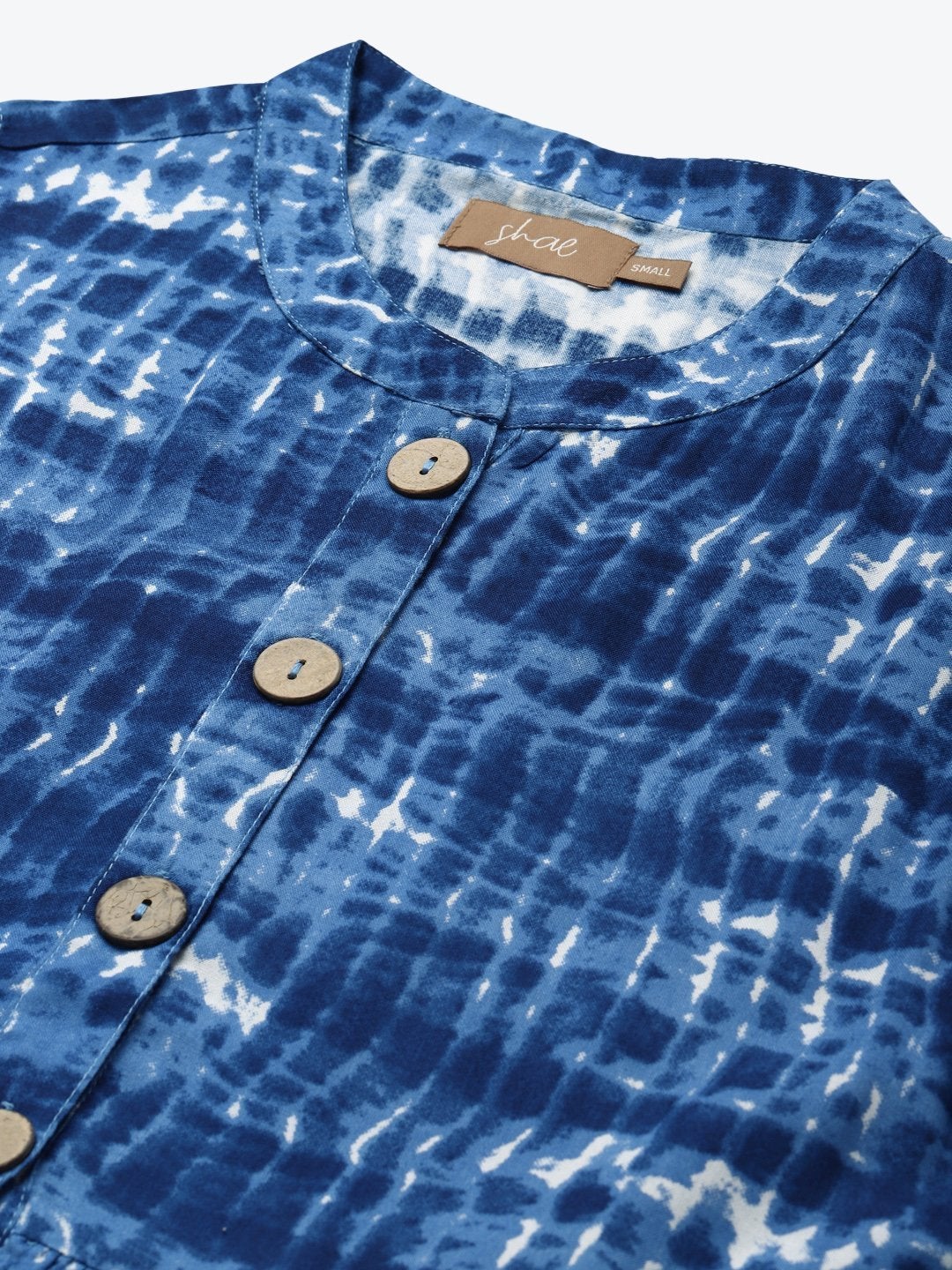 Women's Navy Shibori Print Sleeveless Gathered Dress