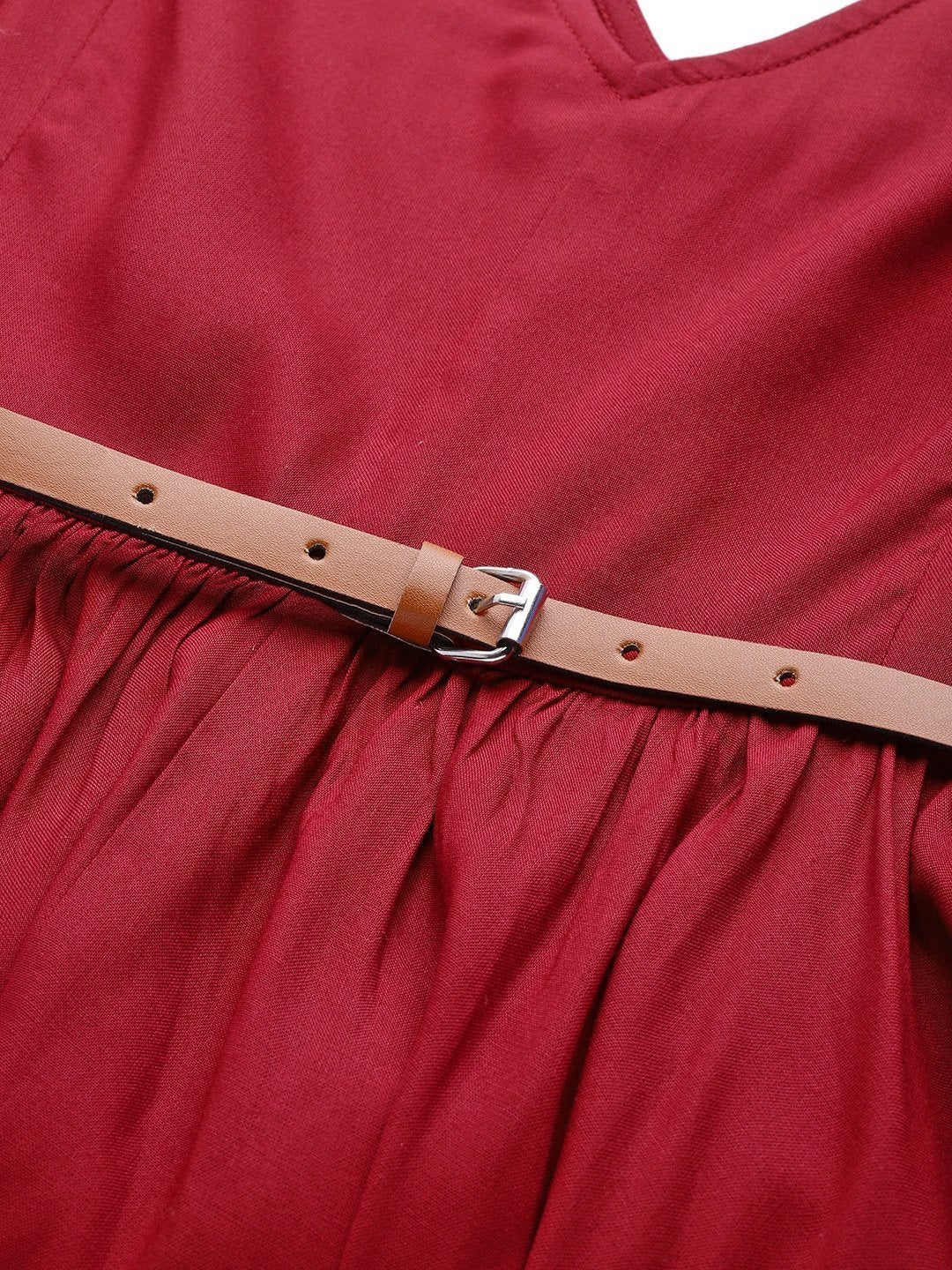 Women's Maroon Asymmetric Belted Dress