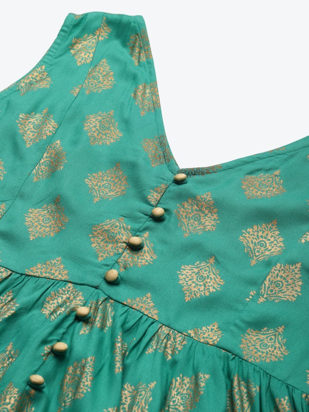 Women's Green Floral Foil Print Asymmetric Dress - SHAE