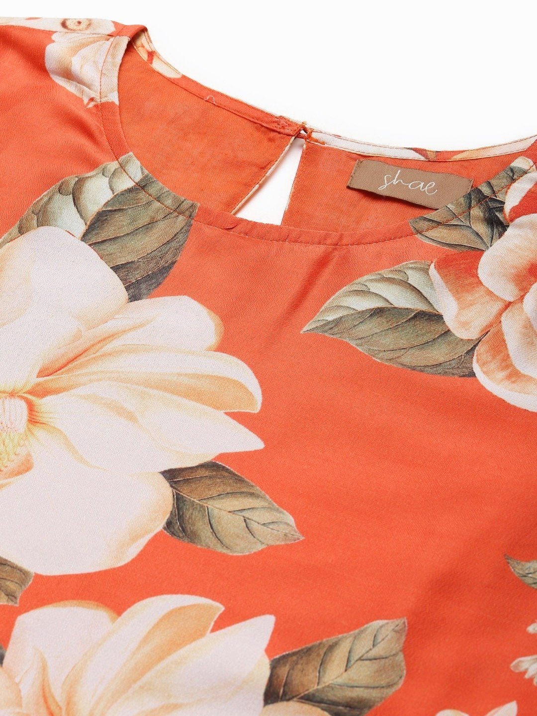 Women's Orange Floral Polysilk Anarkali Maxi - SHAE