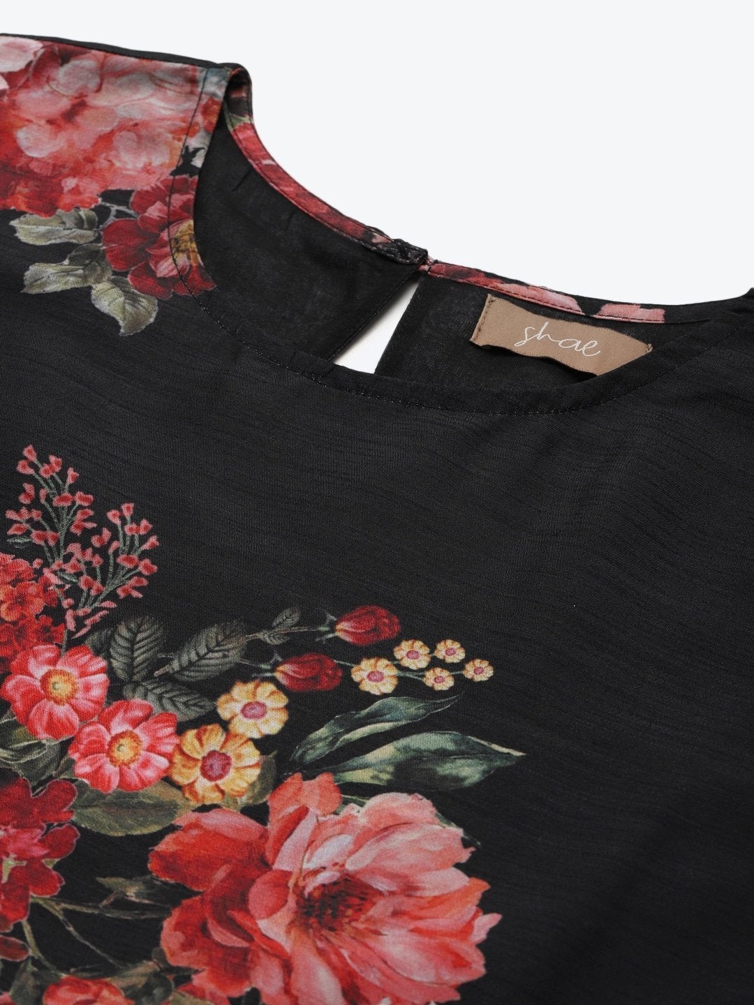 Women's Black Floral Polysilk Anarkali Maxi - SHAE