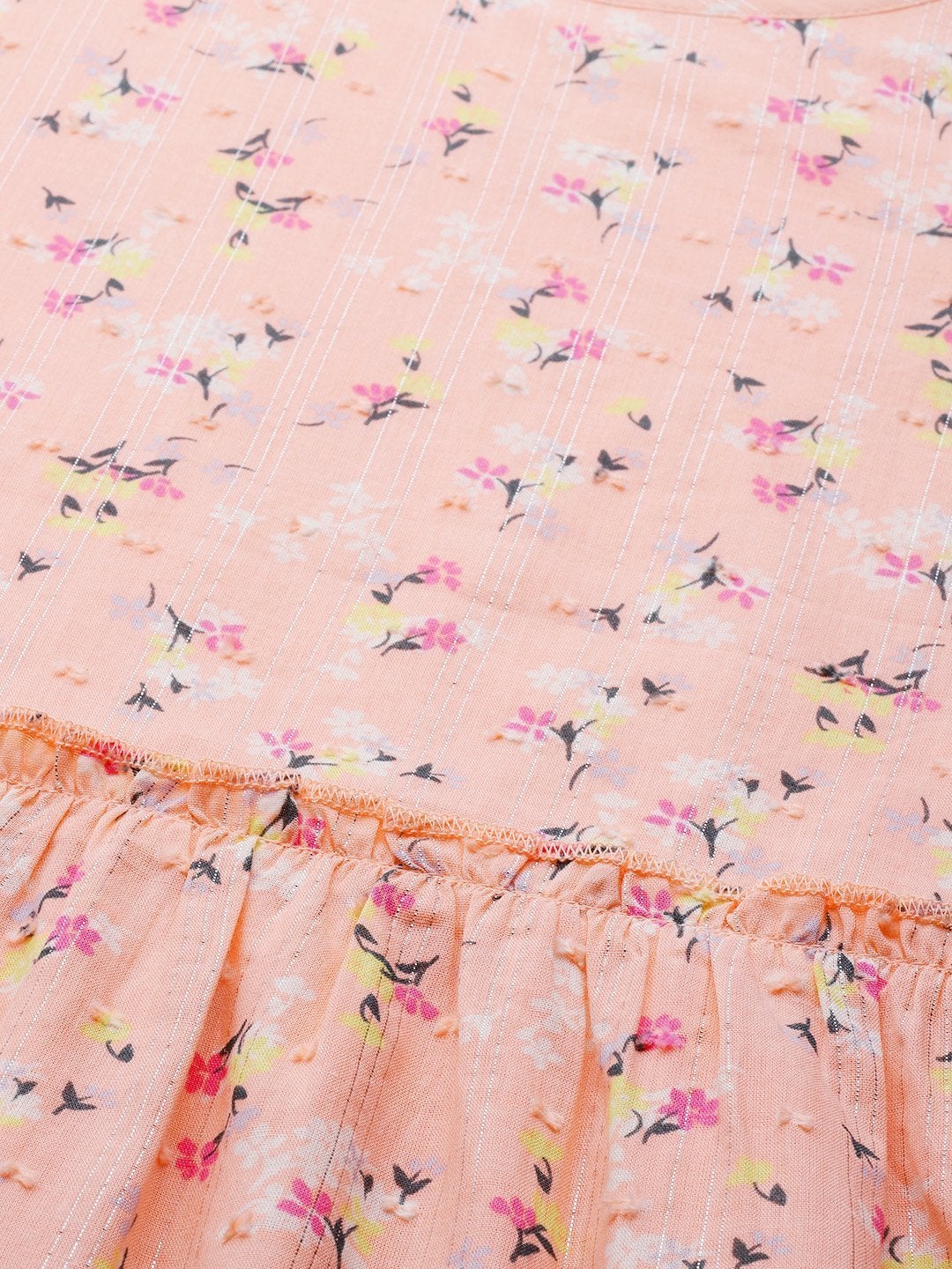 Women's Peach Floral Tiered Midi Dress