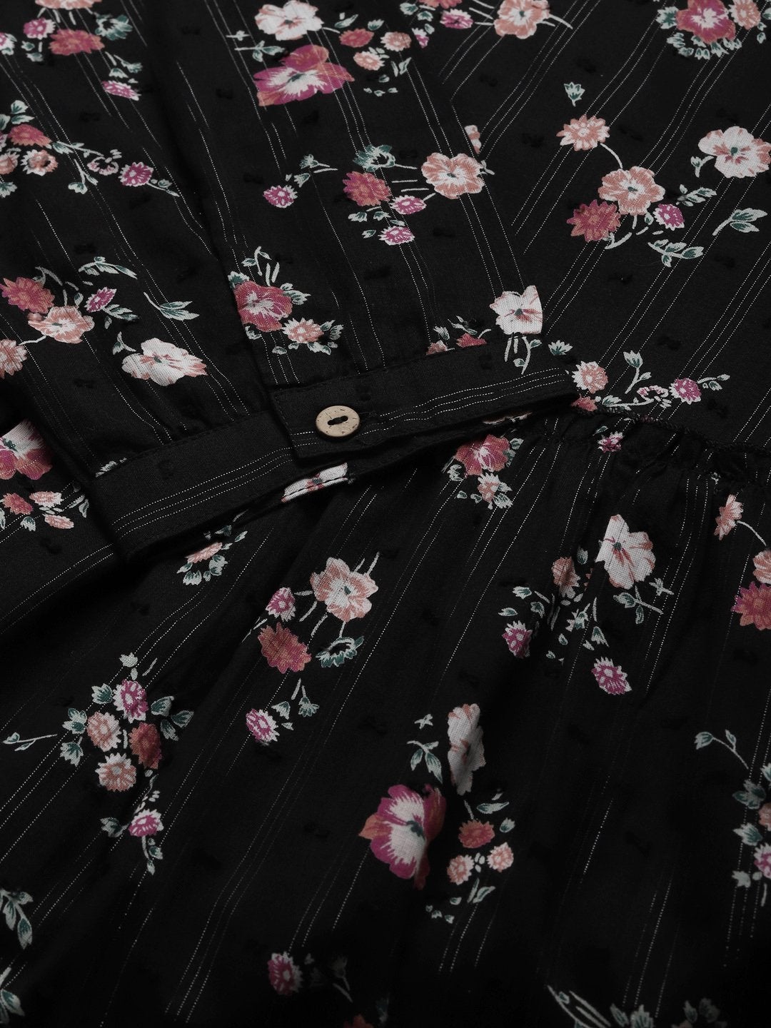 Women's Black Floral Tiered Midi  Dress - SHAE